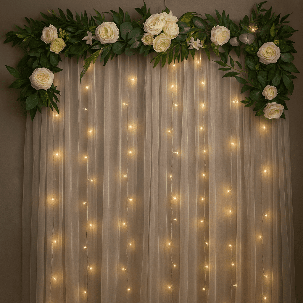 Mainstays 96-Count LED Curtain Lights, Warm White, 6 Strands, 5 ft Drop, Plug-in