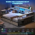 thumbnail image 4 of Full Corner Bed Frame with Bookcase Storage & Charging Station & Led Lights Farmhouse Daybed with Storage Shelves and Drawers, Full Size Metal Platform Bed Frame for Living Room Bedroom, Gray, 4 of 9
