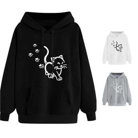 NinXxx Women's Tictok Pattern Drawstring Thickened Hoodie Fall Winter Black XXXL