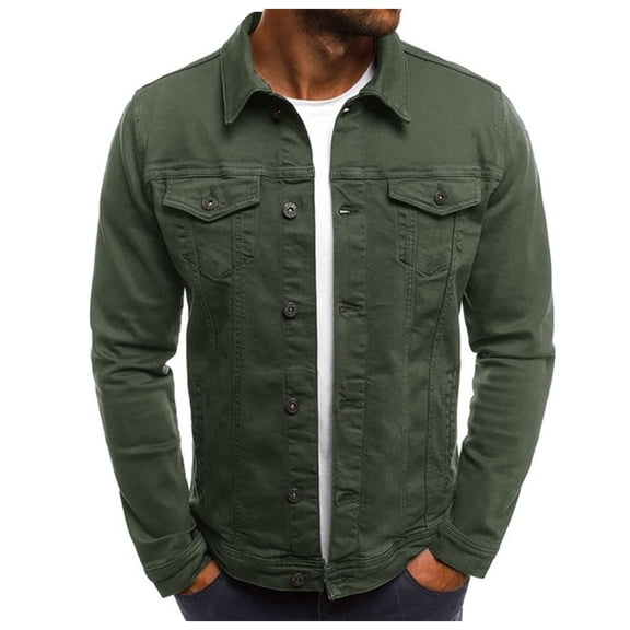 Fgnfyis Mens Jacket Autumn Winter Casual Solid Color Buttoned Denim Jacket Workwear Style Cardigan Mens Winter Coats Army Green S