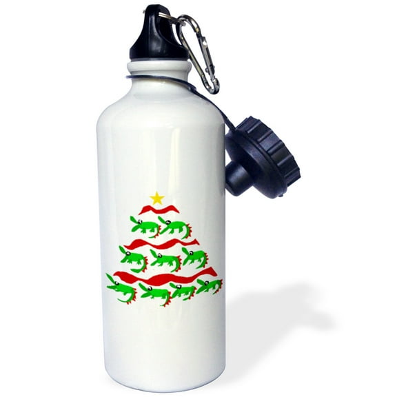 3dRose, Funny Artsy Green Alligators Christmas Tree, Flip Straw 21oz Water Bottle