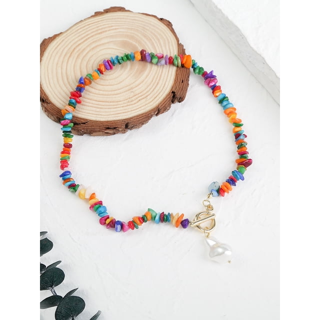 1 Uds. Collar bohemio colorido de piedra triturada ins collar de piedra natural femenina joyería de verano
