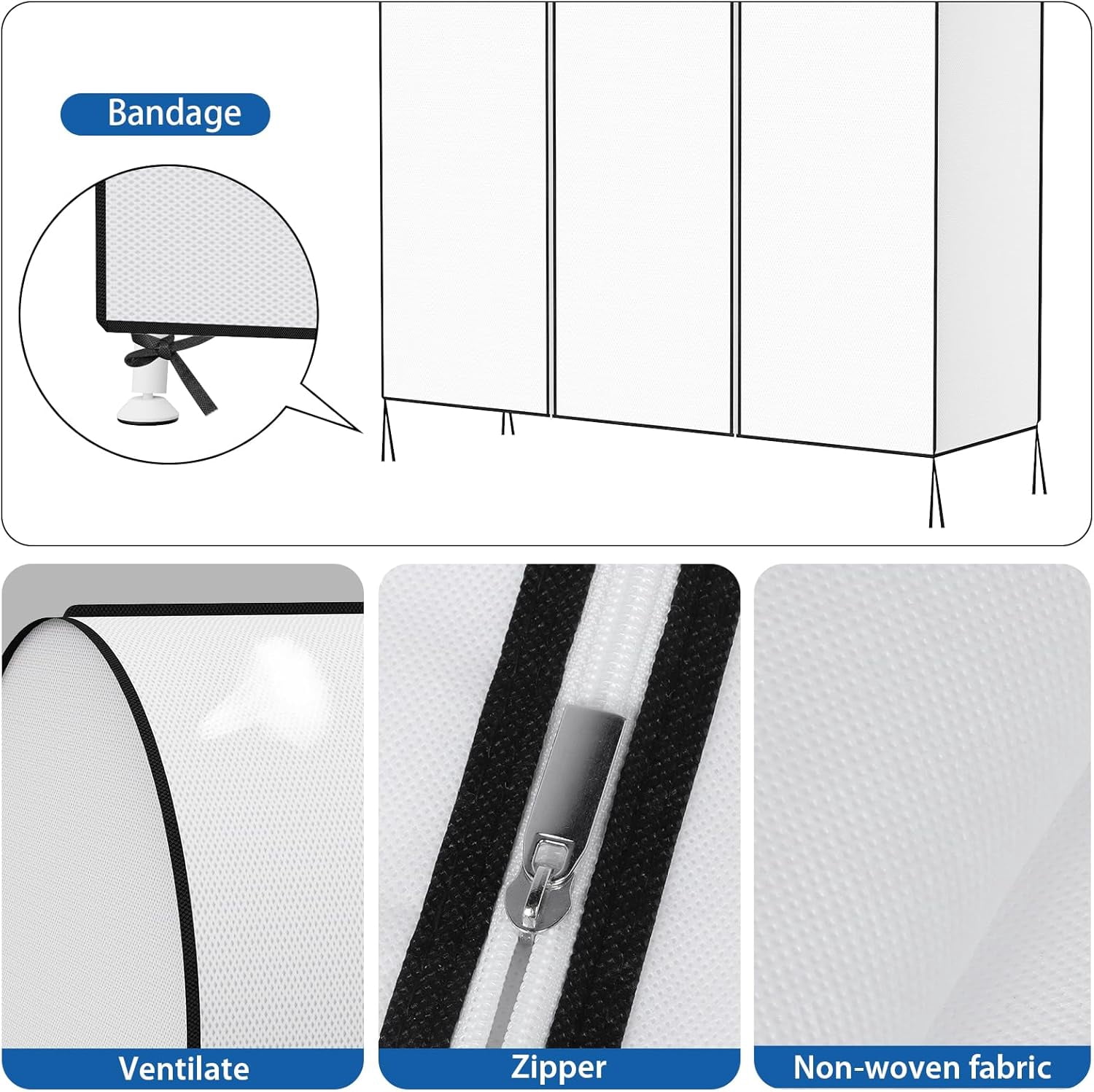 72" Garment Rack Cover Dustproof Breathable Clothes Rack Cover Large Garment Bags Protector Cothing Rack with Cover with 2 Durable Zippers for Garment Rack, WHite, (Rack Not Included)