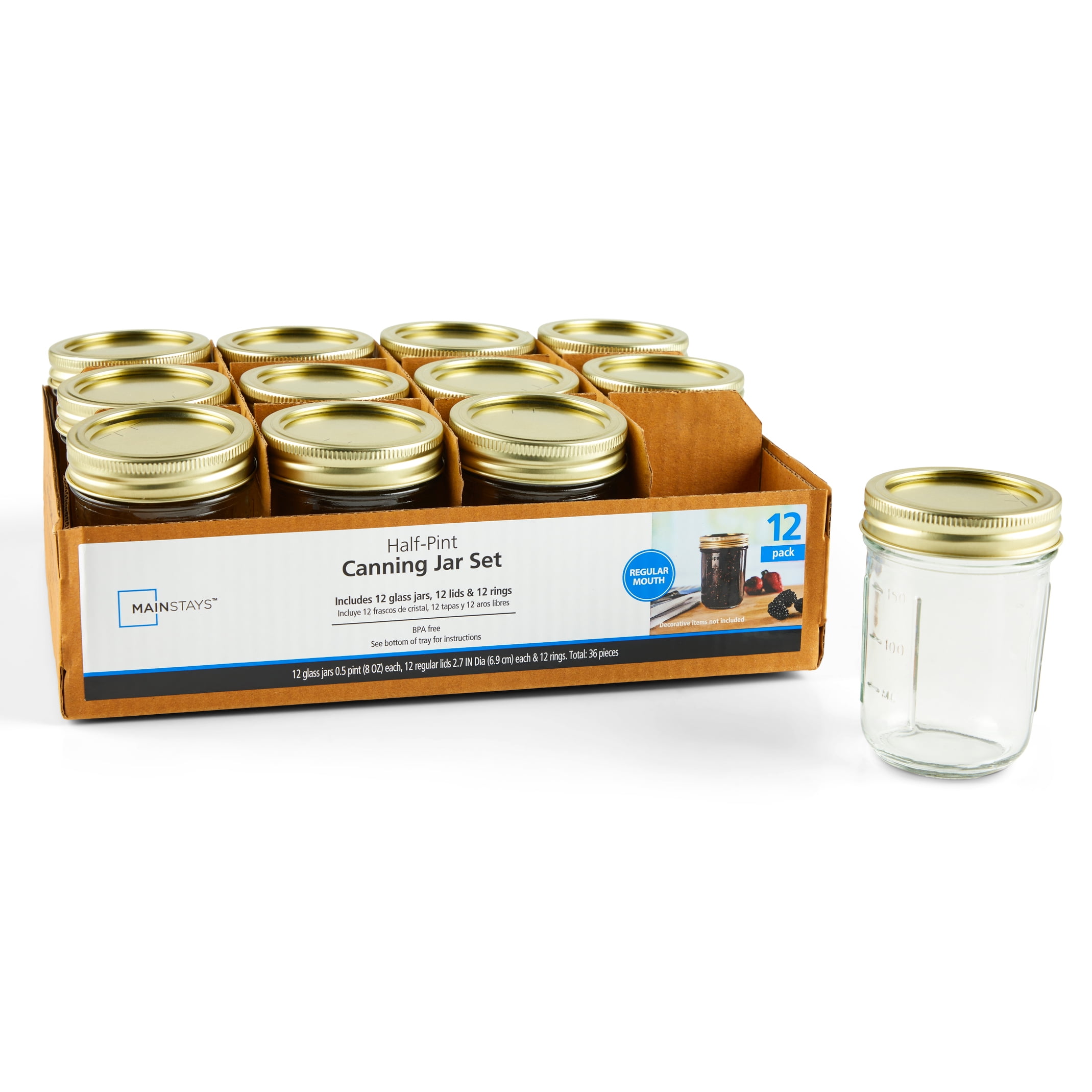 (2 pack) Mainstays 8 oz Airtight Glass Regular Mouth Canning Jars (12 Count)