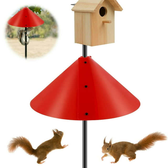 Squirrel Baffle for Bird Feeder Pole New Upgrade Wrap Around Squirrel Baffle Proof Baffles Durable Premium Plastic Bird Feeder Guard with Hook Red(16 Inch Nonmetal)