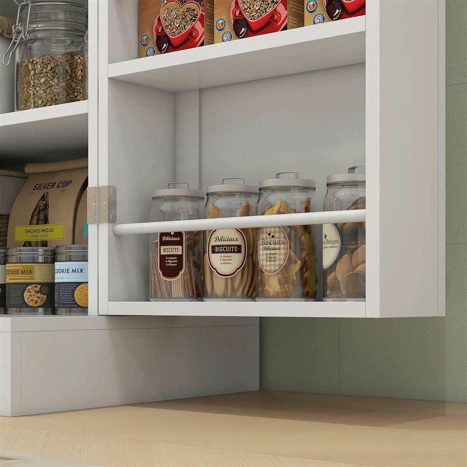 Demi Bonn 65" Kitchen Pantry Cabinet, 4-Door Storage with 16 Shelves for Dining Room, Space-Saving Kitchen Organization, White