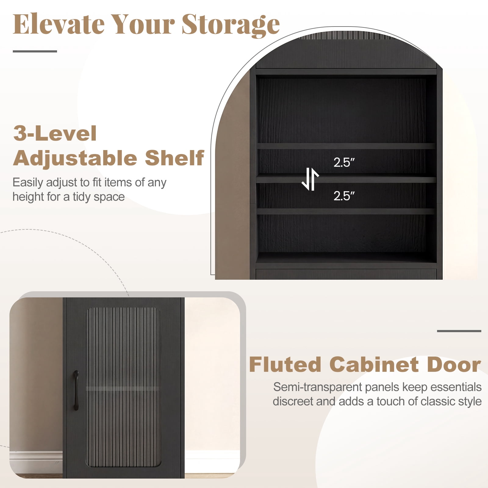 Giantex Tall Bathroom Storage Cabinet, Freestanding Storage Organizer w/Adjustable Shelf for Small Spaces, Black