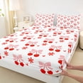 thumbnail image 4 of Erosebridal Girls Cute Cherry Bow Queen Sheet Sets 4 Pieces,Kids Teens Kawaii Red Flowers Bed Set,Microfiber Bedroom Decor, 4 of 5
