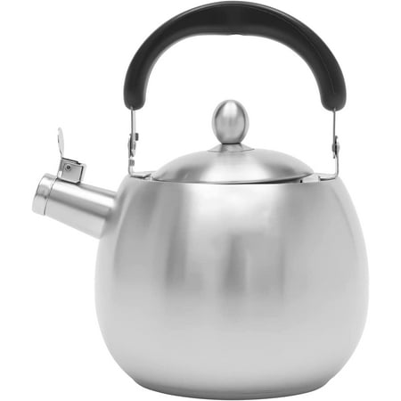 

Miumaeov Tea Kettle Stainless Steel Silver Heavy Duty Tea Kettle Whistling Teakettle Teapot With Anti-Scalding Handle 4L Tea Kettle For Families Restaurants Camping (Short Spout)