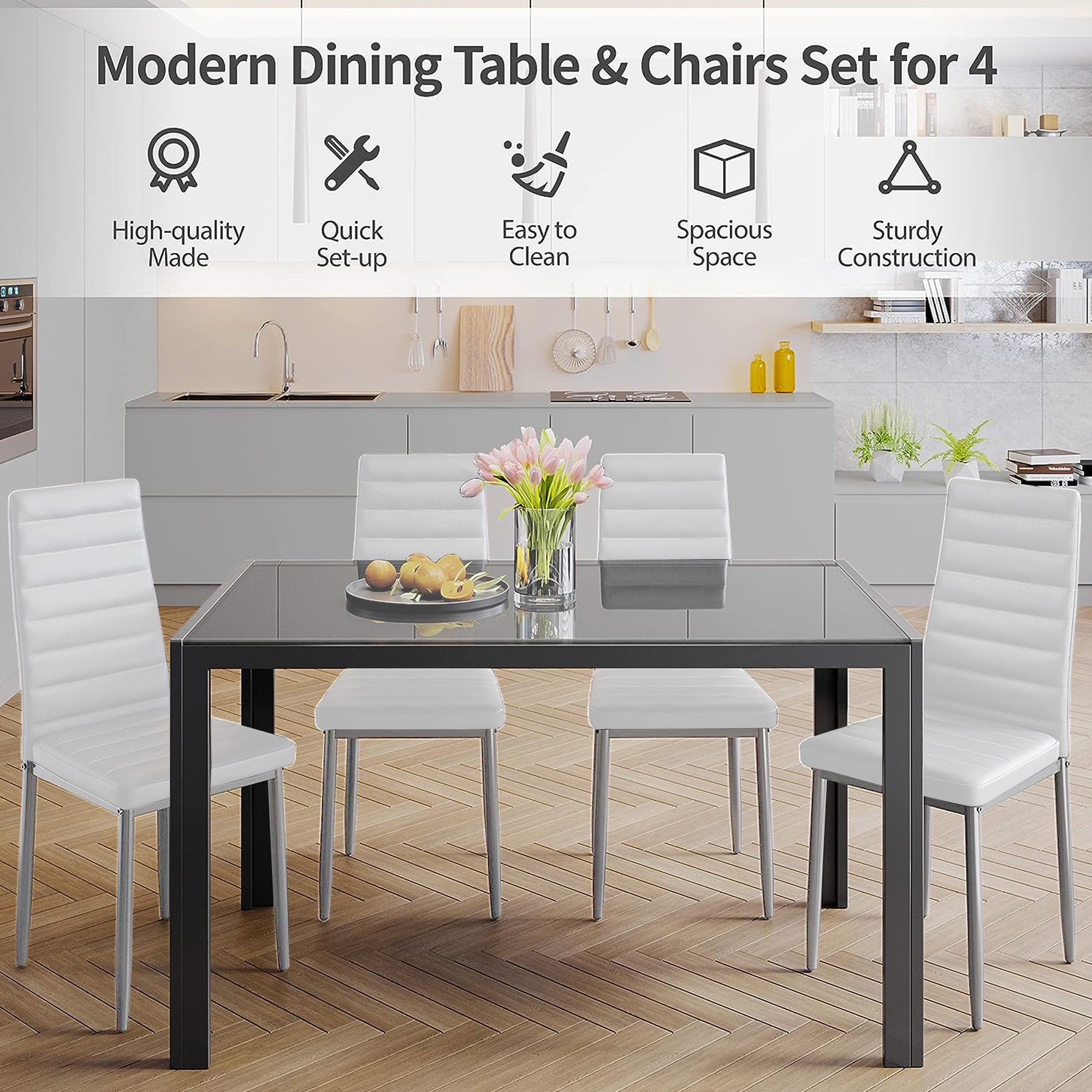 SESSLIFE Dining Chairs Set of 4, White Dining Room PU Chairs, Dining Side Chairs for Home Kitchen Living Room