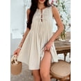 thumbnail image 4 of Krumba Women Summer Sleeveless Dress: Keyhole Tie Front Pleated Mini – Casual for ladies 25-35 Vacation Beach Party Wedding Beige Size XL, 4 of 5