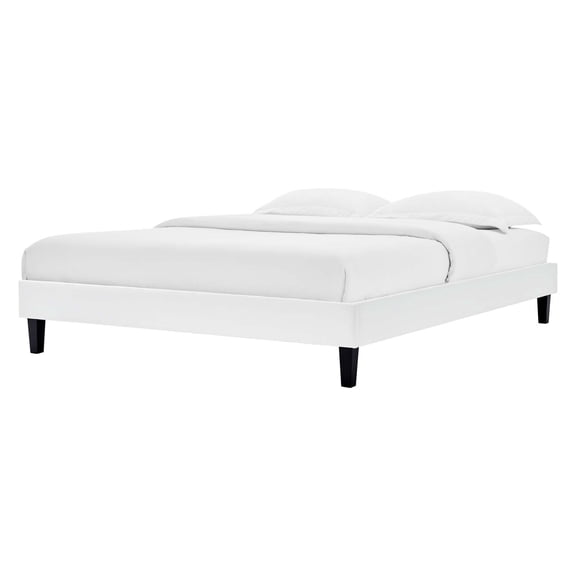 Platform Bed Frame, Full Size, Velvet, White, Modern Contemporary Urban Design, Bedroom Master Guest Suite