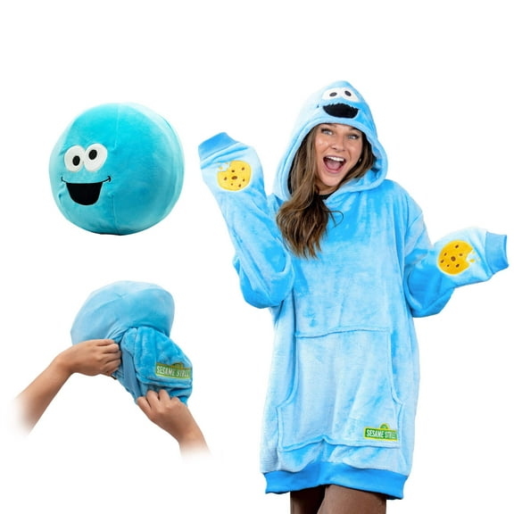 Sesame Street | Cookie Monster Adult Snugible 2-in-1 Blanket Hoodie  Pillow