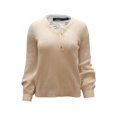 thumbnail image 1 of Pre-Owned Ralph Lauren Valayna Lace-Up V-Neck Sweater in Ivory Cotton, 1 of 2