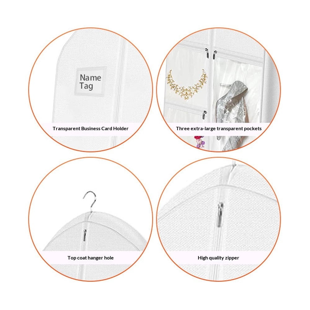 Portable 70" Wedding Dress Garment Bag with Bride Tote Bag 8'' Gusseted Dress Bags for Gowns Long Dress Cover for Women, White
