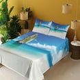 thumbnail image 4 of Ambesonne Scenery Fitted & Top Sheet Set with Shams, Exotic Coastline, Blue White Cream, 4 of 8