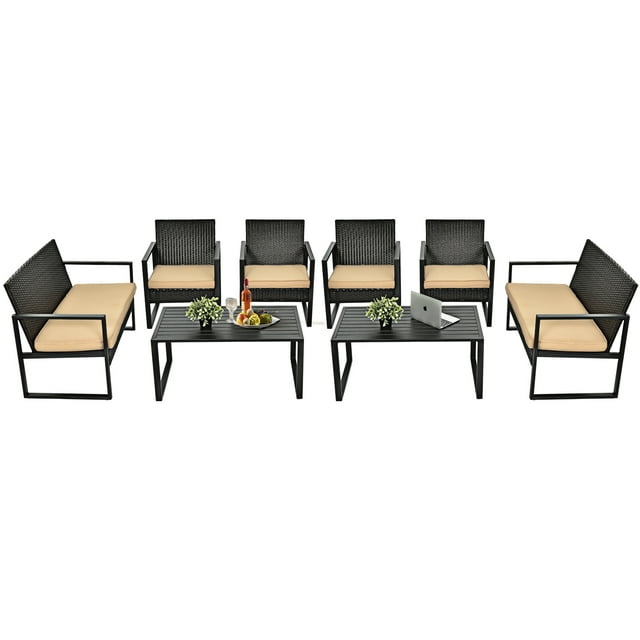 Patiojoy 8-Piece Outdoor Wicker Sofa Set Patio Conversation Set with Coffee Table