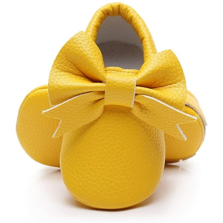 Double Bow Fringe Baby Moccasins - Soft Sole Baby Shoes Girls Toddler Crib Flats