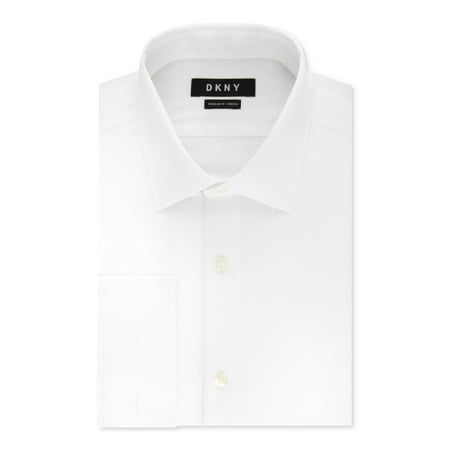 DKNY Mens White Long Sleeve Collared Work Dress Shirt Size: 14.5- 32/33