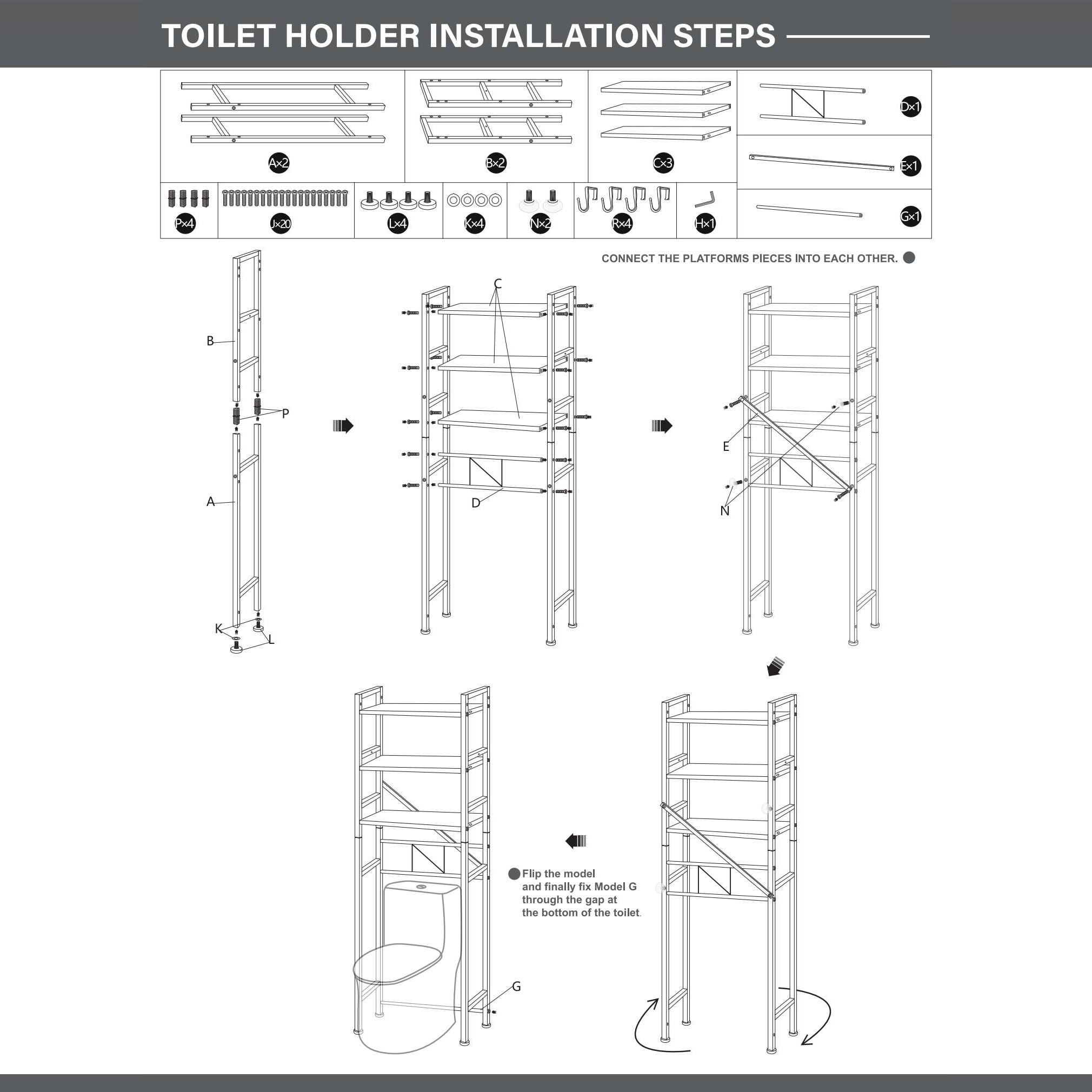 Zrodlmo Over The Toilet Storage Shelf, 3-Tier Freestanding Steel Bathroom Organizer, Adjustable Space Saver Rack with Hooks, Black