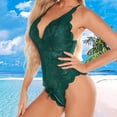 thumbnail image 2 of Hontri Women's Spring Lace Lingerie - Solid Color Bow Opening Slimming Green M, 2 of 7