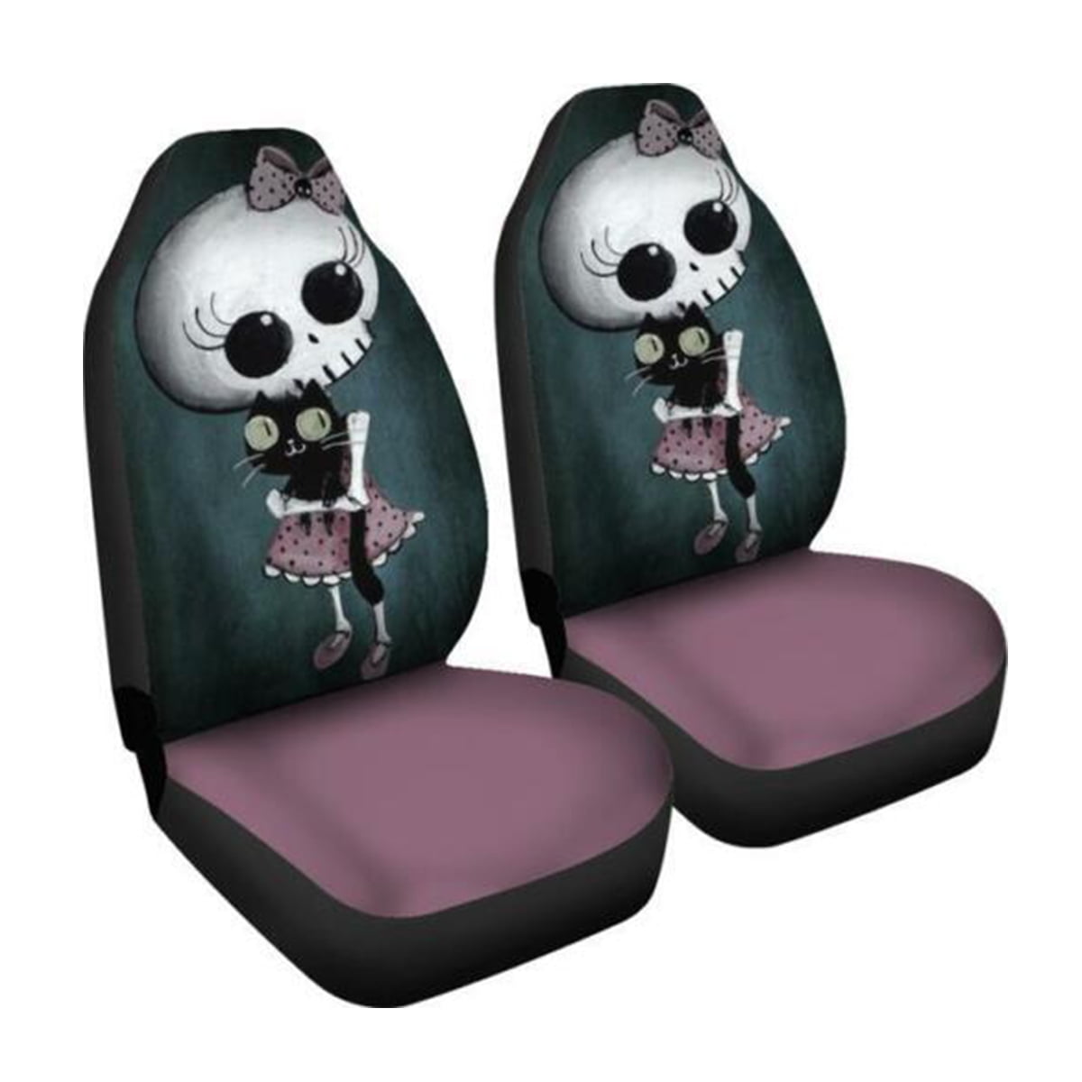 2 Seats Car Seat Covers Zombie Girl Skull Printing Car Seat Protector