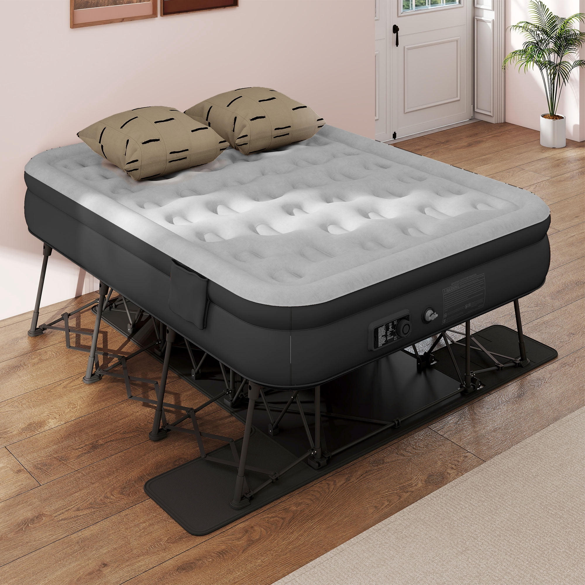 Uforic Queen Inflatable Air Bed with Folding Frame and Rolling Bag, Built-in Pump Blow Up Mattress, Portable Air Mattress for Camping, Guest Room and Travel, 79 x 59 x 28 Inches, Black
