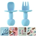 thumbnail image 3 of Shisuyan Blue Silicone Baby Spoon and Fork Set for Kids Self Feeding Training with Smooth Surface Easy to Clean Round Fork Head Safe to Use 2pcs, 3 of 8