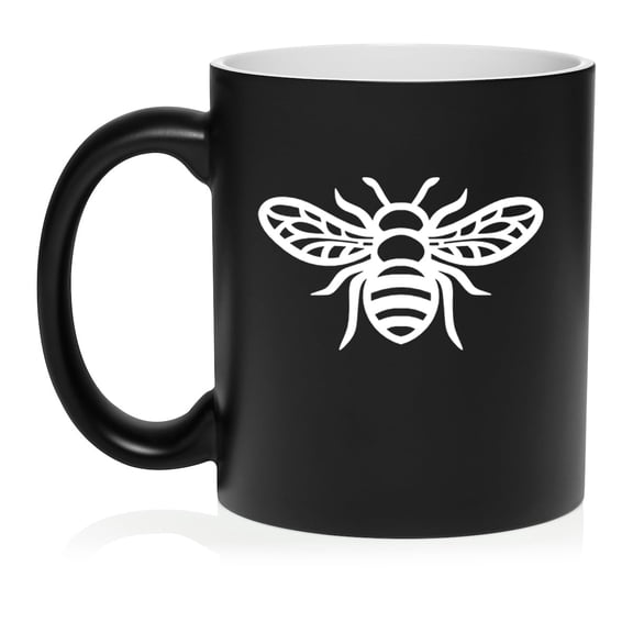 Honey Bee Ceramic Coffee Mug Tea Cup Gift for Her, Him, Friend, Coworker, Wife, Husband (11oz Matte Black)