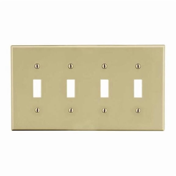 Hubbell Wiring Device-Kellems TglSwchWllPlt,Stnd;Ivory,4Gng,Smth Stn P4I