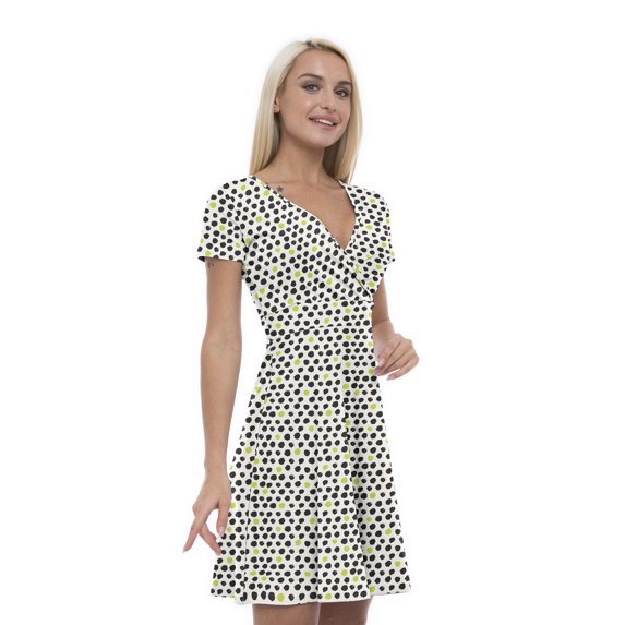 Women’s A Line Abstract Summer Dress, Retro Triangle Arrangement, Cross Wrap V Neck, 6 Sizes, by Ambesonne