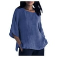 thumbnail image 2 of DPTALR Femmes Dames Manches Raccourcies Col Rond Coton Chemise Blouse Ample, 2 of 6