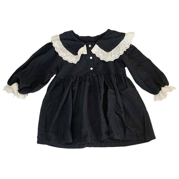 Girls Cotton Roll Neck Dress 2-7Y Toddler Girl Skin-Friendly Long Sleeved Dresses Spring Leisure Dress for Children Girl