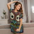 thumbnail image 3 of Pofeuu Boho Owl Print Women's Loose Fit Short Sleeve Nightgown, Comfortable Sleep Dress for Women, Casual Lounge Sleepwear, Soft Cotton Sleep Dress, 3 of 6