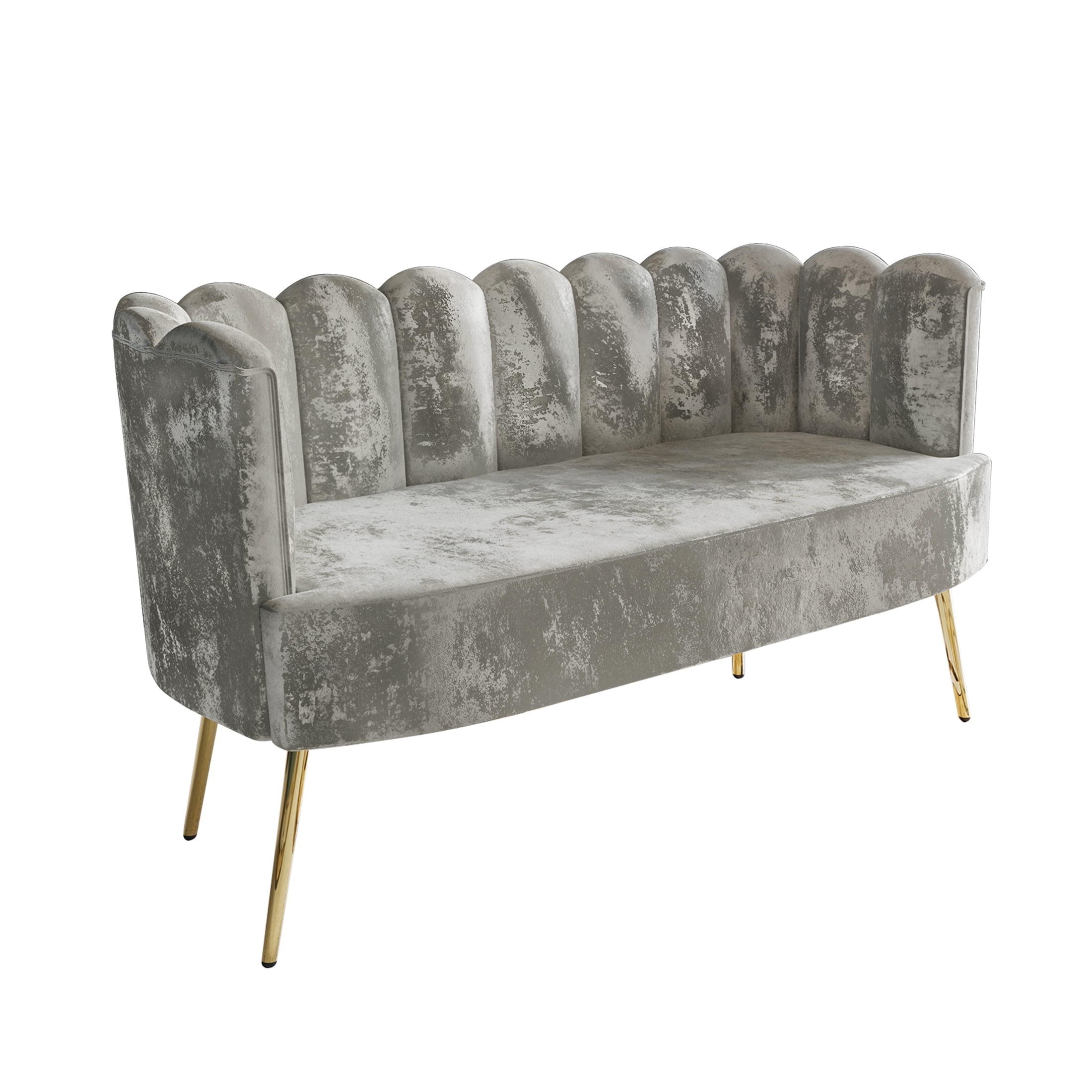 Castle Place Modern Luxury Upholstered Velvet Love Seat with Bench and Coffee Table, Silver Grey