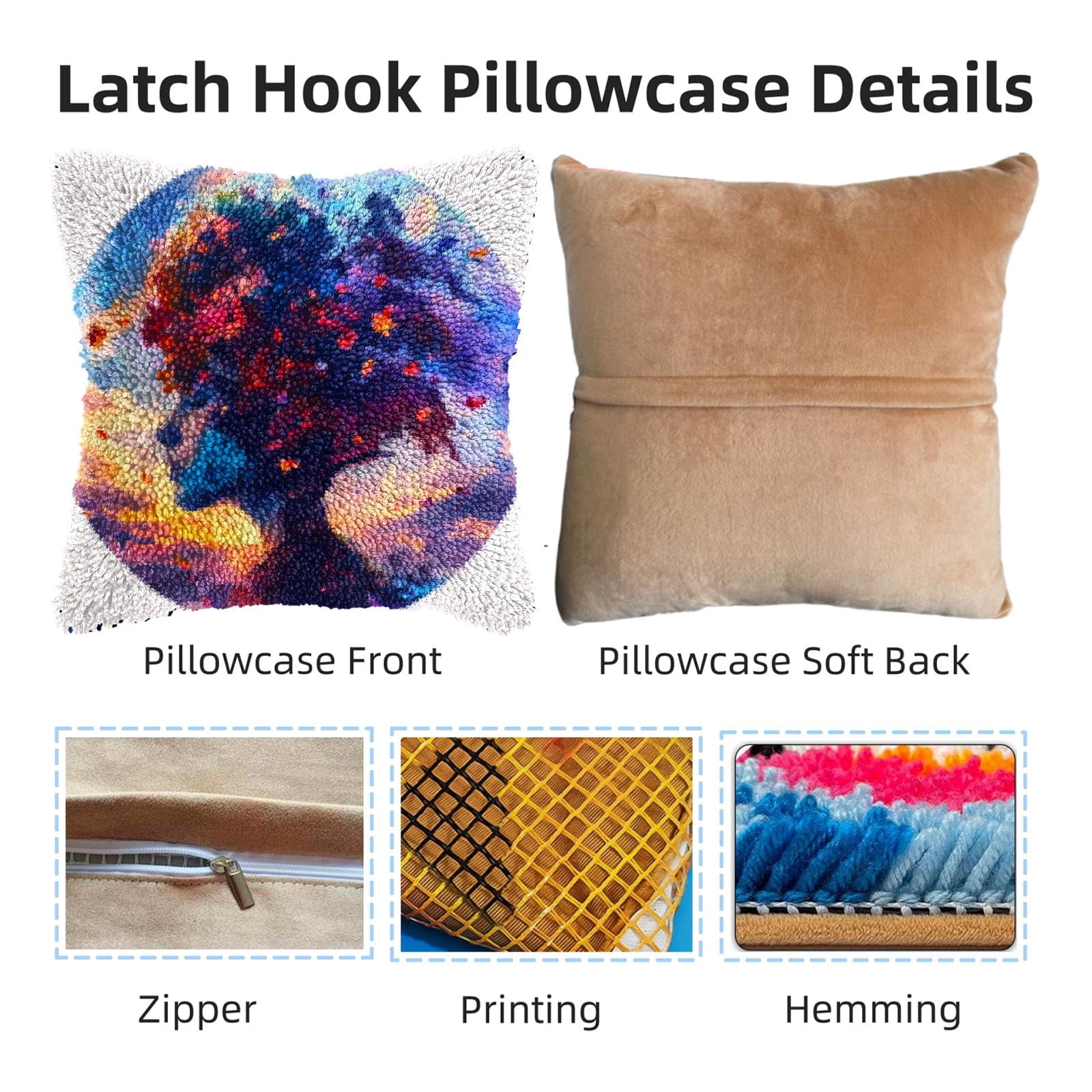 Abstract Woman Face Colorful Tree DIY Latch Hook Pillow Kits for Adults Printed Pillowcase Crochet Yarns Hooking Handmade Pillow Cover Cushion for Home Sofa Decoration 17x17inch(1)