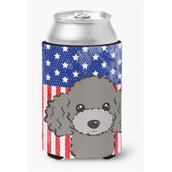 American Flag & Silver Gray Poodle Can or Bottle Hugger