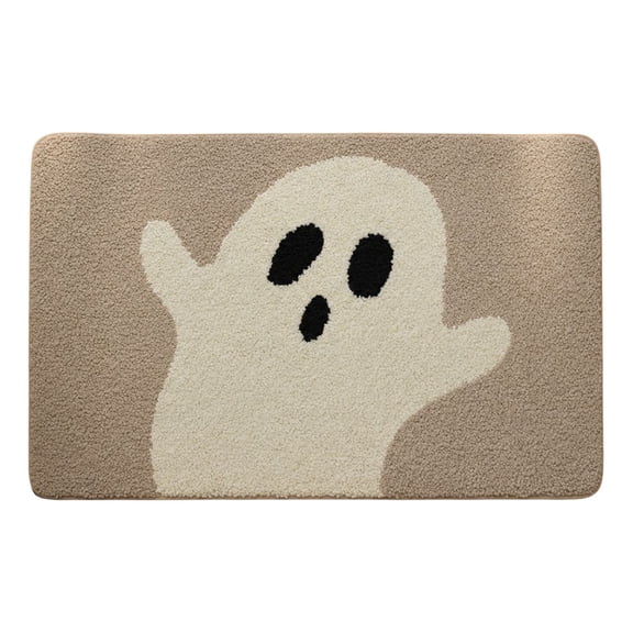 Halloween Decorations Soft Faux Fur Ghost Door Mat Non Slip Floor Rug 31.5x19.7 Inch Absorbent Bathroom Mat for Entryway Kitchen Fall Home Decor