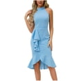 thumbnail image 2 of Jerdar Summer Wedding Guest Mesh Dresses Cocktail Formal Bodycon Ruffle Party High Low Dress S, 2 of 9