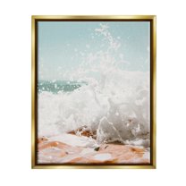 Stupell Splashing Sandy Beach Sea Foam Landscape Photography Gold Floater Framed Art Print Wall Art