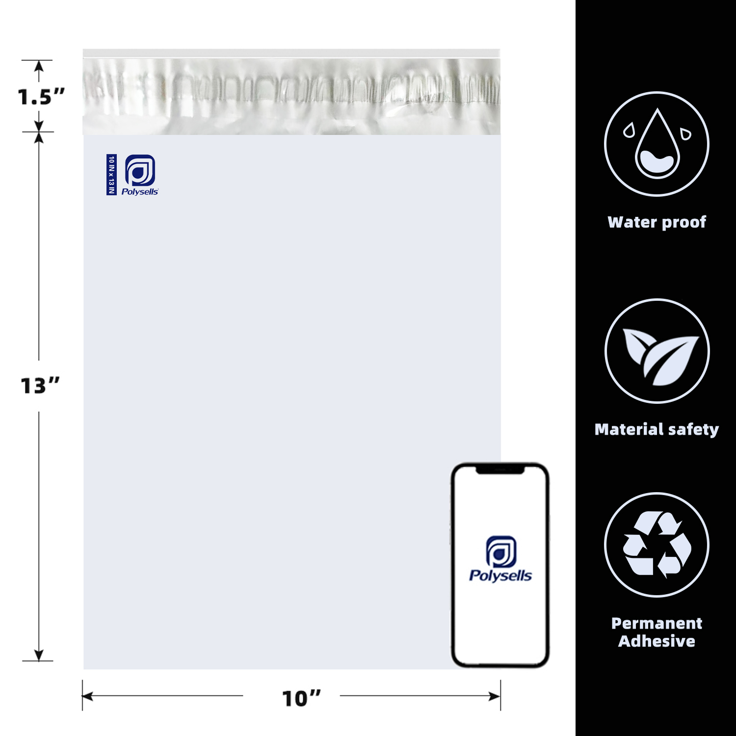 Polysells 10x13 inch Poly Mailers Shipping Envelopes, Postal Mailing Bags, 500 Pcs, White(Silver)