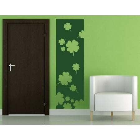 Silver Leaf Finish Wall - Lucky Four-leaf Clovers Decorative Strip Wall Decal - Wall Sticker, Vinyl Wall Art, Home Decor, Wall Mural - 2240 - 16in x 52in, White