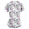 thumbnail image 3 of IYYVV Women's Stretch Scrubs Top Comfort Fit Lightweight Durable Working Uniform Pullover Floral Print V-Neck Nurse Scrub Tops with Pockets Pink M, 3 of 3