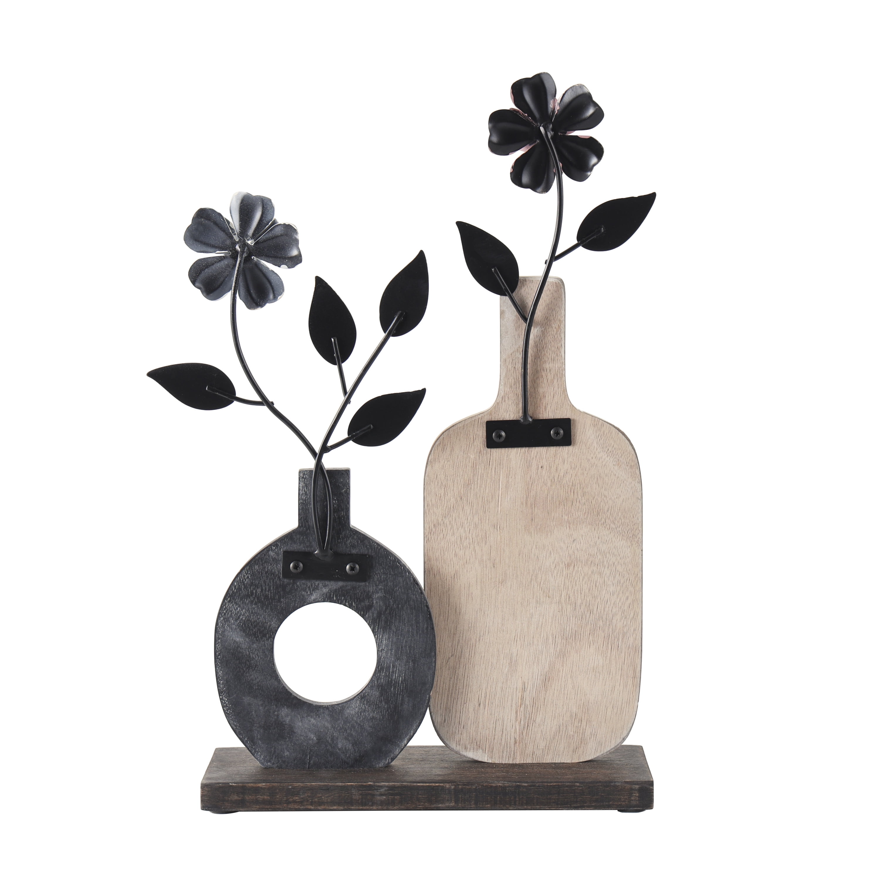 18", 15", 15"H Multi Colored Wooden Patterned Vase Floral Sculpture with Metal Accents, by DecMode (3 Count)