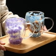 thumbnail image 5 of 12Oz Double Wall Clear Glass With Handle Artistic Insulated Cup With Petal Painting Colorful Mugs For Hot Cold Beverages Cappuccino Latte Espresso Coffee Juice(Purple-350Ml), 5 of 7