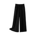 thumbnail image 3 of Blmnix Petite Pants Wide Leg Dress Pants for Women Palazzo Cotton Pants Pajamas High Flare-Leg Full Baggy Black Womens Trousers,M, 3 of 4