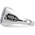 thumbnail image 3 of Solid 14k White Gold Men's Polished and Grooved with Black Enamel and Imitation Blue Spinel Masonic Ring - Ring Size 9.0, 3 of 7