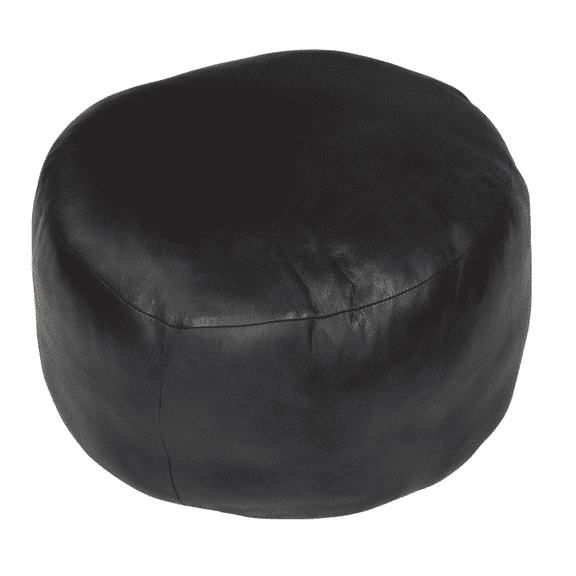 Kika Home Collections (Made in India) Handcrafted Solid Goat Leather Round Pouf 21”x21”x12” | Black | Filled with Recycled Cotton