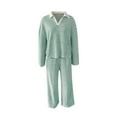 thumbnail image 4 of Women's Two-Piece Outfit, Knitted Casual Set, Comfortable Sportswear Set, Wide-Leg Jogging Tracksuit for Athletic and Leisure Wear,Green,S, 4 of 6