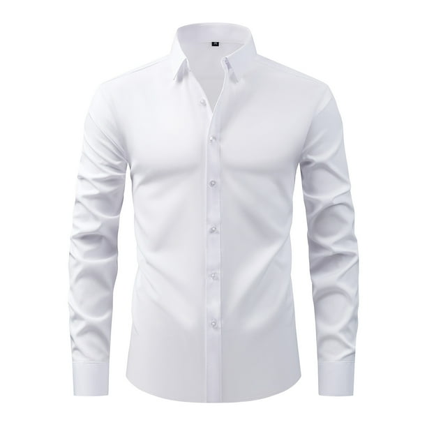 pstuiky camisa de manga larga para hombre, Camisa de negocios tipo cárdigan con cuello vuelto liso a la moda para hombre Tops de hombre l